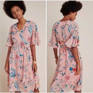 Maeve by Anthropologie Wrap Coral Floral Dress Women Size XS